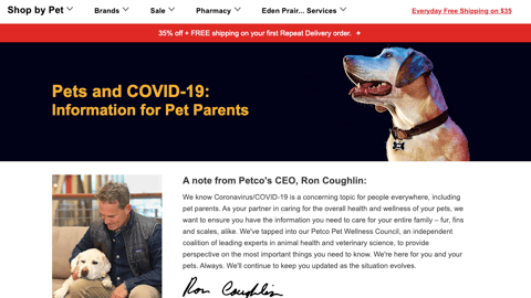 Petco COVID-19 Landing Page